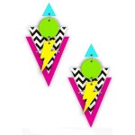 Boucles doreilles annes 80 graphique fluo - accessoire de dguisement bijou fantaisie