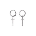 Boucles doreilles argent 925 creoles 12mm croix 16x6mm - unisexe adulte enfant Boucles doreilles argent 925 creoles 12mm croix 16x6mm - unisexe adulte enfant