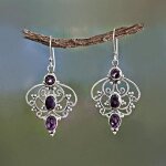 Boucles doreilles en argent 925 avec pierres pr�cieuses en am�thyste - boh�me naturelle - bijoux argent ...