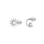 Boucles doreilles asymétriques argent 925 pour femme - puces lune soleil - cadeau de noël Boucles doreilles asymétriques argent 925 pour femme - puces lune soleil - cadeau de noël