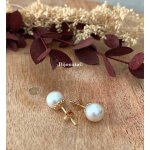 Boucles doreilles - bijouxia - perles de majorque 8mm - plaqu� or 18 carats - beige nacr� - qualit� bijouterie ...