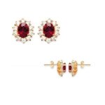 Boucles doreilles - bijouxia - rubis cz - plaqu or 18 carats - femme - pendant - crochet