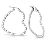 Boucles doreilles cr�oles - femme - acier inoxydable - forme coeur - 35mm - argent�