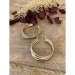 Boucles doreilles cr�oles scintillantes - bijouxia - 3 cm - plaqu� or 18 carats - oxyde de zirconium ...