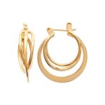 Boucles doreilles cr�oles - triples cercles entrelac�s - plaqu� or 18k - 22 cm