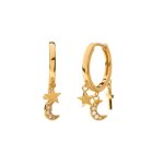 Boucles doreilles croix etoile et lune en or ? croles motif croix etoile et lune ? bijou chrtien ? ...