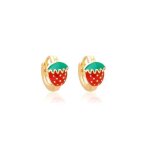 Boucles doreilles - enfant - cr�oles - fraise - �mail - rouge - plaqu� or jaune 750 / 1000 - 3 microns ...