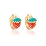 Boucles doreilles - enfant - créoles - fraise - émail - rouge - vert - plaqué or jaune 750 / 1000 - 3 ... Boucles doreilles - enfant - créoles - fraise - émail - rouge - vert - plaqué or jaune 750 / 1000 - 3 ...