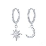 Boucles doreilles toile et lune asymtriques en argent sterling 925 breloques en cristal pour femmes ...