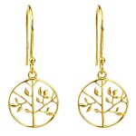 Boucles doreilles femme arbre de vie plaqu� or 18 carats pendantes diam�tre 13mm bijou poin�onn� symbole ...