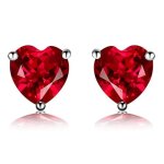 Boucles doreille femmes argent 925 18k or blanc 3. 0ct coeur rubis