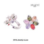 Boucles doreilles - femme - croles - fleur - cristal - multicolore - argent fin 925 / 1000 - 14 mm