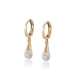 Boucles doreilles - femme - croles - goutte - suspendue - cristal - blanc - plaqu or jaune 750 / 1000 ...
