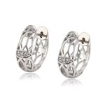 Boucles doreilles - femme - croles - ovales - ajoures - cristal - blanc - argent 925 / 1000 - 16 x ...