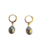 Boucles doreilles - femme - croles - perle - suspendue - ovale - plaqu or jaune 750 / 1000 - 3 microns ...