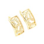 Boucles doreilles - femme - dormeuses - fleur - tranche - ajour�e - plaqu� or jaune 750 / 1000 - 3 microns ...