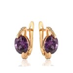 Boucles doreilles - femme - dormeuses - solitaire - améthyste - ovale - plaqué or jaune 750 / 1000 - ... Boucles doreilles - femme - dormeuses - solitaire - améthyste - ovale - plaqué or jaune 750 / 1000 - ...