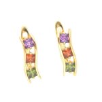 Boucles doreilles - femme - dormeuses - vague - cristal - multicolore - plaqu� or jaune 750 / 1000 - ...