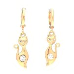 Boucles doreilles - femme / enfant - croles - chat - plaqu or jaune 750 / 1000 - 3 microns - 35 mm