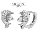 Boucles doreilles - femme / enfant - croles - dauphin - cristal - blanc - argent 925 / 1000 - 12 mm