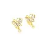Boucles doreilles - cr�oles - papillon - plaqu� or jaune 750 / 1000 - zircons - femme / enfant - 12 mm ...