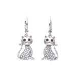 Boucles doreilles - femme - pendantes - chat - cristal - blanc - argent 925 / 1000 - 30 x 12 x 11 mm