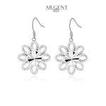 Boucles doreilles - femme - pendantes - fleur - cisel�e - argent fin 925 / 1000 - 35 x 17 mm
