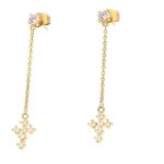 Boucles doreilles - femme - pendantes - longues - croix - cristal de bohme - plaqu or jaune 750 / 1000 ...