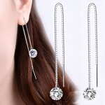 Boucles doreilles - femme - pendantes - longues - traversantes - cristal - blanc - 7 mm - argent 925 ...