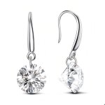 Boucles doreilles - femme - pendantes - solitaire - cristal - autrichien - blanc - 8 mm - argent 925 ...