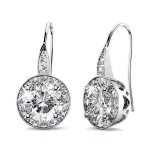 Boucles doreilles femme - pendantes - solitaire - cristal - blanc - argent 925 / 1000 - 20 x 10 mm
