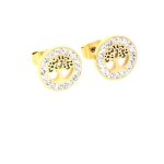 Boucles doreilles - femme - puces - arbre de vie - cristal - blanc - acier inoxydable - dor - 10 mm