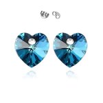 Boucles doreilles - femme - puces - coeur - cristal - autrichien - bleu - plaqu� or blanc 750 / 1000 ...