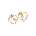 Boucles doreilles - femme - puces - coeur - croix - cristal - blanc - plaqu or jaune 750 / 1000 - 3 ...