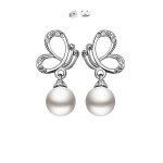 Boucles doreilles - femme - puces - papillon - perle - blanche - argent 925 / 1000 - 25 x 10 mm