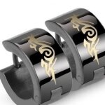 Boucles doreilles homme acier effet verni noir tribal dor� - paire 2134 - excellente qualit� et originale ...