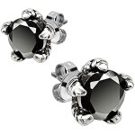 Boucles doreilles homme ado - acier - griffes daigle - pierre noire lumineuse