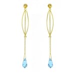 Boucles doreilles pendantes - bijouxia - aigue - marine - plaqu� or 18 carats - 7 cm de hauteur - 3 microns ...