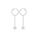 Boucles doreilles pendantes cercle chaine avec etoile argent massif 925���