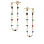 Boucles doreilles pendantes cha�ne perles r�sine plaqu� or 750 / 000