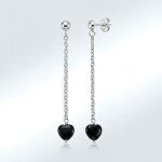 Boucles doreilles - pendantes - femme - c?ur - noir ? argent 925 / 1000 - massif - onyx - 7 cm