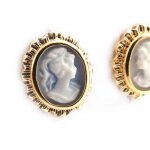 Boucles doreilles - plaqu� or - camee orange - femme - clou - puce