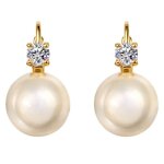 Boucles doreilles retro femme perle & zirconium plaqu� or 18 carats dormeuses vintage 14mm bijou poin�onn� ...