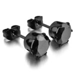 Boucles doreilles rondes en acier plaqu� noir avec diamants pour homme et femme