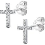 Boucle d oreille 925 sterling argent croix minuscule doreilles pour femmes homme 14k plaqu or blanc ...