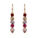 Boucles doreilles - swarovski - adore - mtal dor rose - cristaux multicolores - fermoir crochet