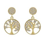 Boucles d?oreilles arbre de vie femme ? plaqu� or zirconium ? puces 12 mm ? bijou symbolique chance & ...