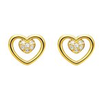 Boucles d?oreilles c?ur femme plaqu� or 18 carats ? petites puces doreilles 8mm serties doxydes de zirconium ...
