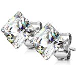 Boucles doreilles carr�es en acier avec zircon blanc pour homme femme et ado (4mm)