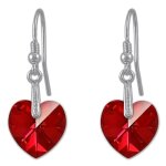 Boucles oreilles coeur en argent 925 rhodi� et cristal swarovski� rouge